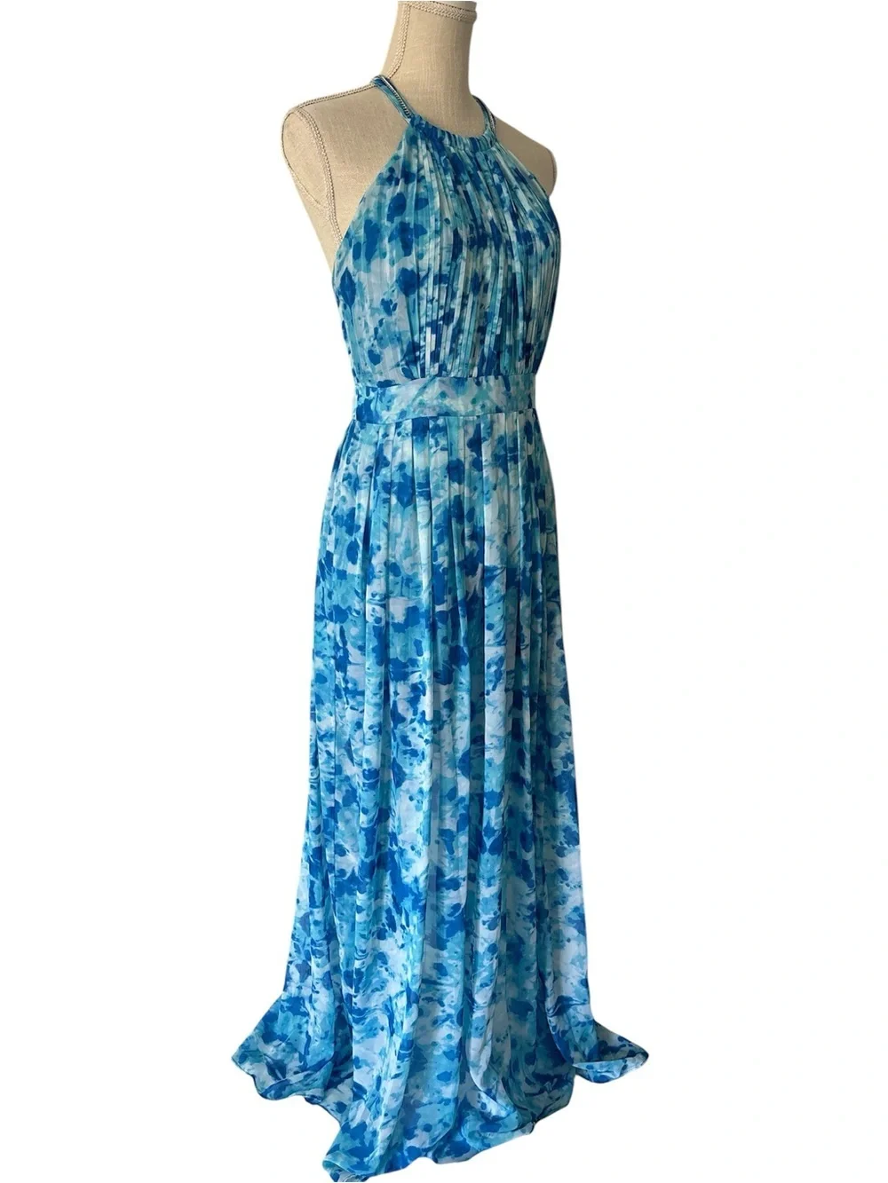 Calvin Klein Sky Blue Halter Maxi Dress - Elegant Floral Print Sz/ S-P - Picture 3 of 14